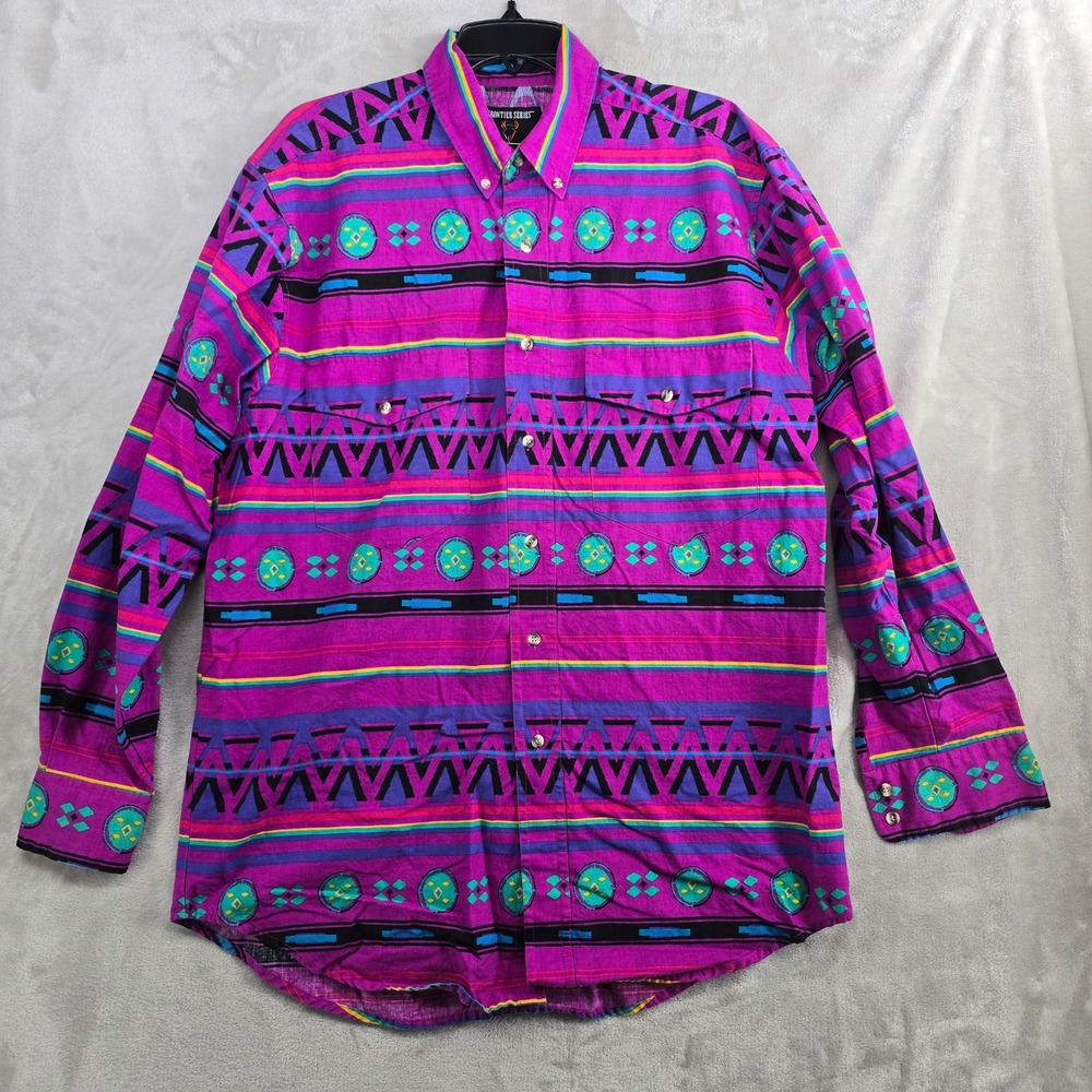 Frontier Series Men's Large Button Down Shirt Long Sleeve Geometric Aztec‎ Print